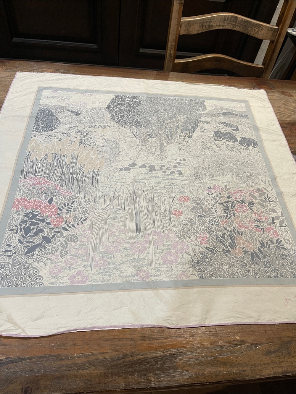 Silk Square Scarf with Lilac Rolled Edge